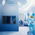 Frozen Themed Hotel Guest Room With Castle Shaped Bed Plush Toys Snowflake Decor And Balloons