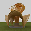 Modern Woven Landscape Pavilion With Unique Curved Leaf Structure On Grass Field 3d model