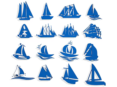Blue Sailboat Silhouette Wall Decor With Various Nautical Design Styles 3d model