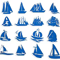 Blue Sailboat Silhouette Wall Decor With Various Nautical Design Styles 3d model