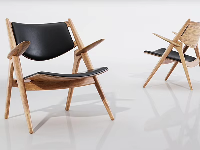 Modern Wooden Leisure Chairs With Black Cushion Armrests And Minimalist Design 3d model