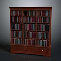 Wooden Bookcase With Multiple Shelves Filled With Colorful Books And Bottom Drawers