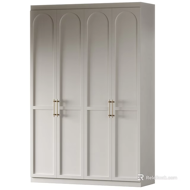 Minimalist Modern White Wardrobe With Vertical Stripes And Gold Metal Handles 3d model 
