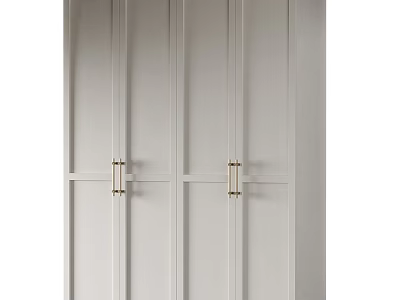 Minimalist Modern White Wardrobe With Vertical Stripes And Gold Metal Handles 3d model
