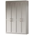 Minimalist Modern White Wardrobe With Vertical Stripes And Gold Metal Handles