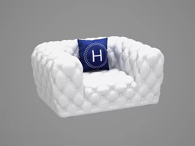 White Single Sofa With Tufted Design And Navy Blue Pillow Featuring H 3d model