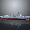 Detailed Scale Ship Model Gray Hull Red Bottom with Number 102 on Reflective Surface