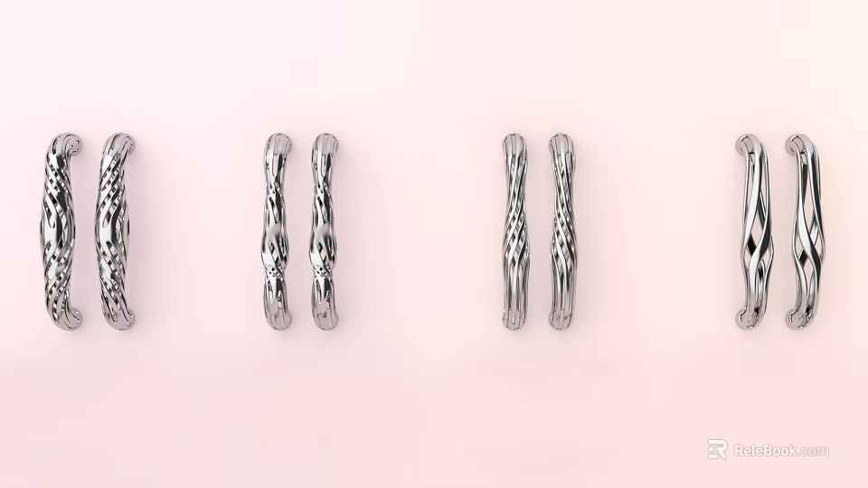 Silver Door Handles Stainless Steel with Decorative Textured Surfaces for Home Cabinetry Various Stylish Patterns 3d model 