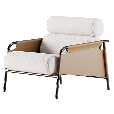 Modern Cream Upholstered Accent Chair With Tan Armrests And Black Metal Frame 3d model