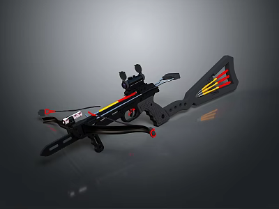 Modern Black Crossbow Weapon Featuring Yellow Red Arrows Sight Trigger And Design 3d model