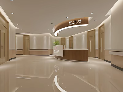 Modern Hospital Lobby Interior With Nurse Station And Wooden Reception Counter 3d model