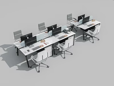 Modern Office Workspace Design With Multiple Office Desks Computer Monitors And Ergonomic Chairs 3d model