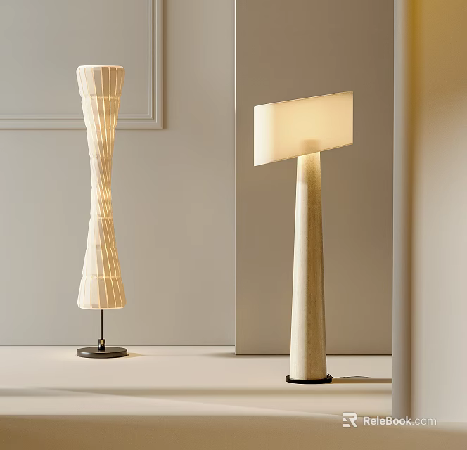 Two Modern Floor Lamps With Unique Styles In Minimalist Interior 3d model 
