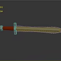 3D Model Sword With Silver Blade Orange Handle Smooth Surface And Reflection On Gray Background