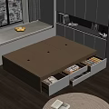 Modern Wooden Double Bed With Storage Drawers In Bedroom Interior