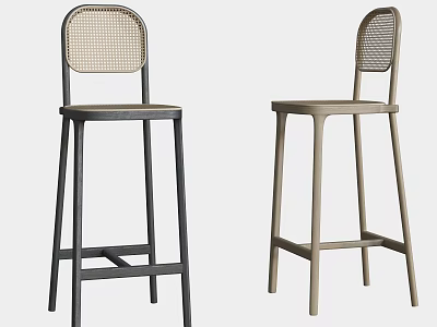 Modern Woven Back Bar Stools With Tall Legs And Two Tone Colors 3d model