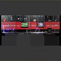 Modern Curved Multi Screen Control Center With Red Background Display Panels And Buttons