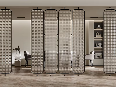 Modern Room Divider With Geometric Pattern And Metal Frame In Interior Space 3d model