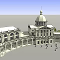 Classical European Architecture With Dome Arched Windows Columns And Plaza With People