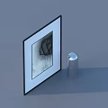 Framed Abstract Painting With Silver Cylindrical Object On Gray Background 3d model