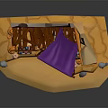 Cartoon Arabian Style Shop Scene With Purple Tent Tower And Clay Pots On Sandy Ground