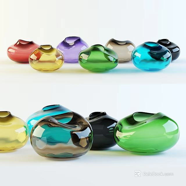 Colorful Round Glass Vases In Various Bright Colors For Home Decoration 3d model 