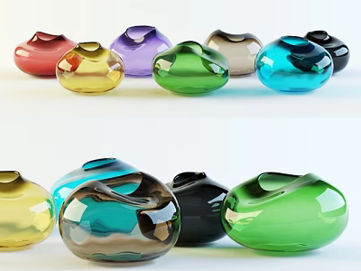 Colorful Round Glass Vases In Various Bright Colors For Home Decoration 3d model