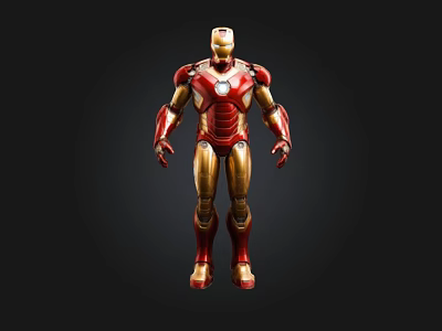 Detailed Iron Man Superhero Figure in Red and Gold Armor Standing Pose 3d model