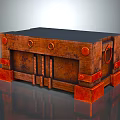 Vintage Wooden Storage Chest With Brown Surface Metal Ring Handles Round Accents And Red Base