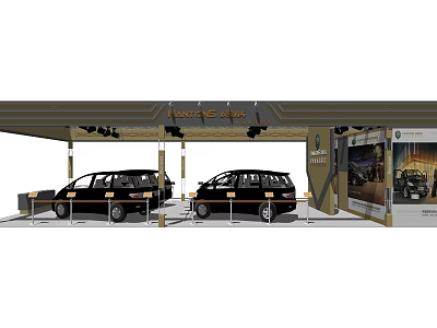 Hongqi Car Exhibition Pavilion With Two Black Vehicles And Brand Signage 3d model