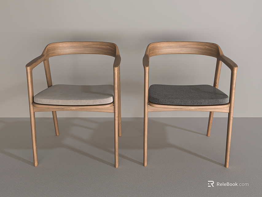 Modern Wooden Armchairs With Light Gray And Dark Gray Cushions Minimalist Design 3d model 