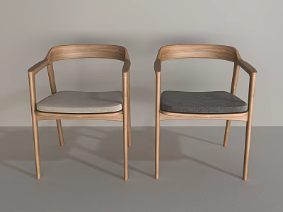Modern Wooden Armchairs With Light Gray And Dark Gray Cushions Minimalist Design 3d model