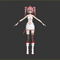 Anime Style Game and Movie Character With Pink Pigtails White Dress and Red Accent Boots
