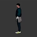 3D Character Wearing Green Jacket Plaid Shirt Blue Pants White Sneakers Black Cap Red Glasses
