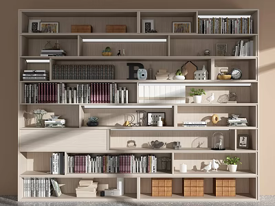 Modern Multi tiered Bookshelf With Books Decorations Plants Photo Frames And Storage Boxes 3d model