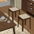 Wooden Stools With Light Woven Seats In Cozy Indoor Wooden Furniture Setting