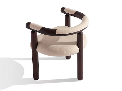 Modern Dining Chair With Dark Wood Frame Beige Upholstery Curved Armrests Minimalist Design 3d model