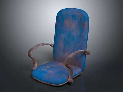 Elegant Blue Textured Armchair With Vintage Design And Wooden Armrests 3d model