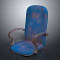 Elegant Blue Textured Armchair With Vintage Design And Wooden Armrests