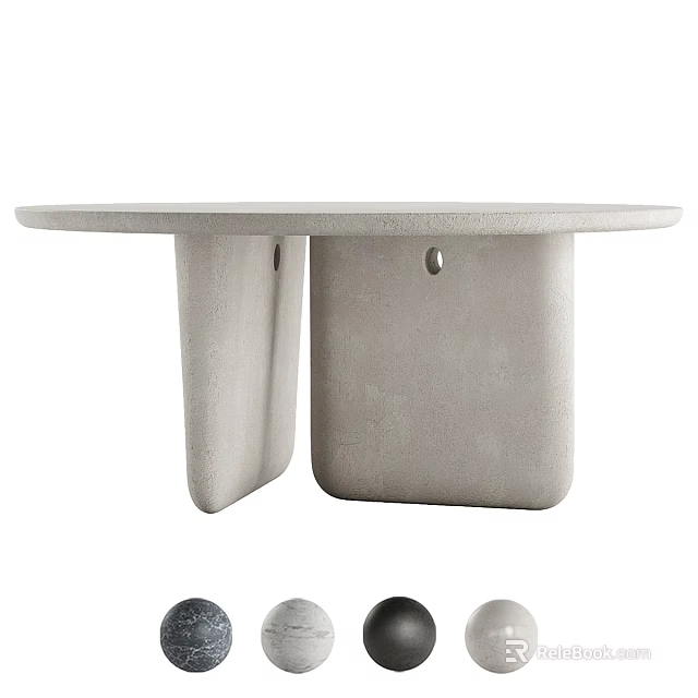 Modern Round Dining Table With Concrete Tabletop And Geometric Block Legs 3d model