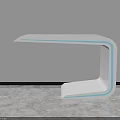 Modern White Irregular Shape Table Featuring Blue Lines Against Wall On Marble Floor 3d model