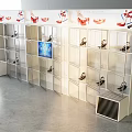 Modern White Display Shelves With Multiple Layers For Shoe Showcase And Digital Screen 3d model