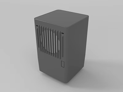 Gray Cube Shaped Electronic Device With Ventilation Grilles And Compact Design 3d model