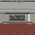 Modern Conference Room Interior Design With Large Screen Red Seats And Wooden Walls