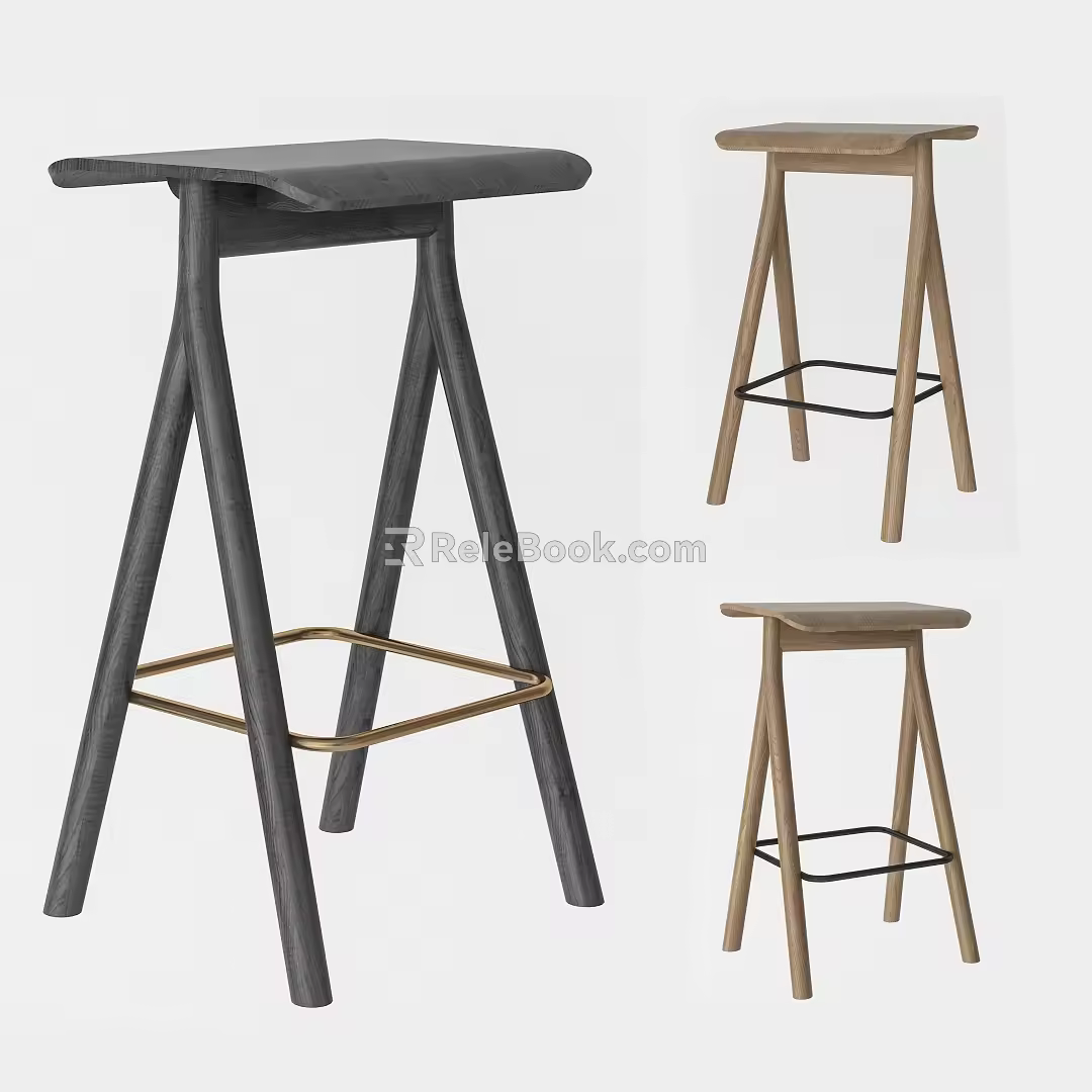 Nordic Bar Stool Simple Solid Wood Bar Stool 3d model
