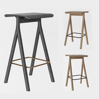 Nordic Bar Stool Simple Solid Wood Bar Stool 3d model