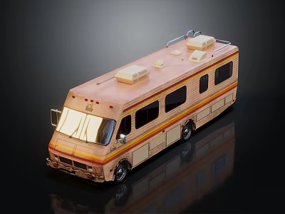Vintage Orange Brown RV Exterior With Yellow Stripes Roof Storage Units And Windows 3d model