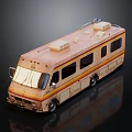 Vintage Orange Brown RV Exterior With Yellow Stripes Roof Storage Units And Windows