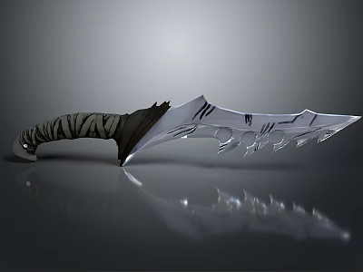 Serrated Sharp Blade Knife With Textured Striped Handle And Modern Design 3d model
