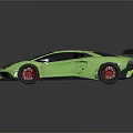 Green Supercar With Sleek Design Black Roof Red Wheels And Rear Spoiler
